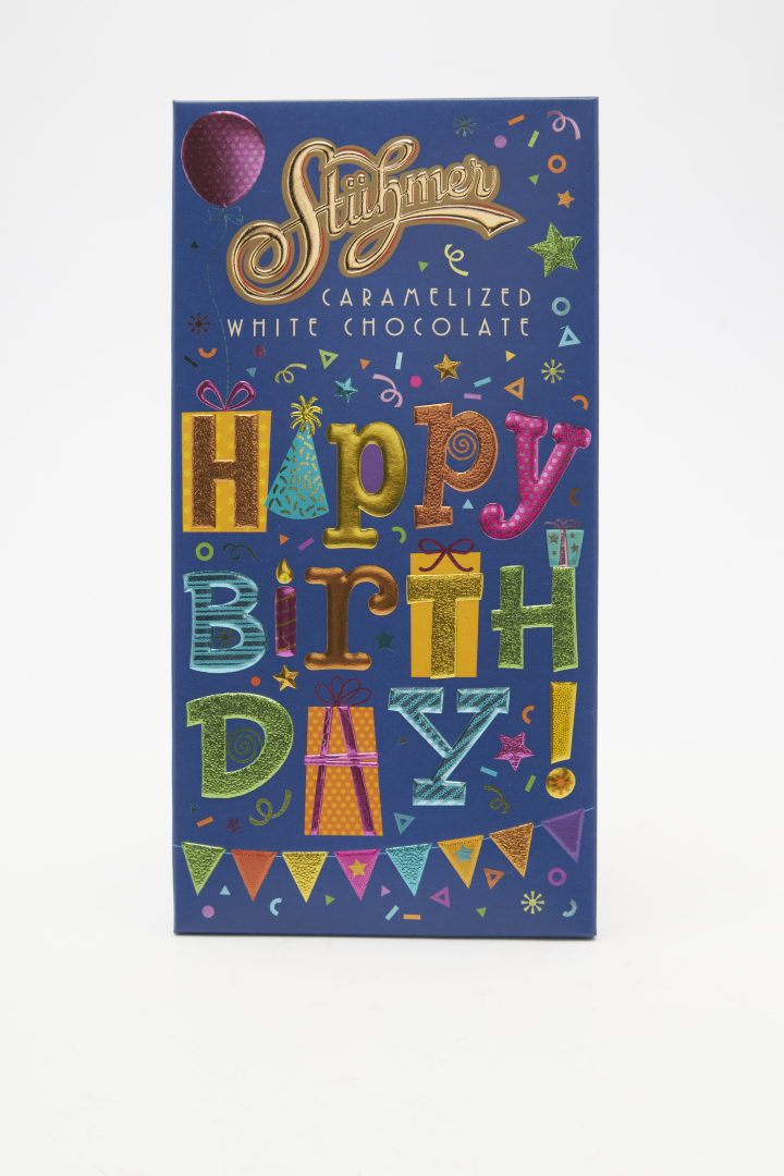 STÜHMER CARAMELIZED WHITE CHOCOLATE TABLETS Happy Birthday