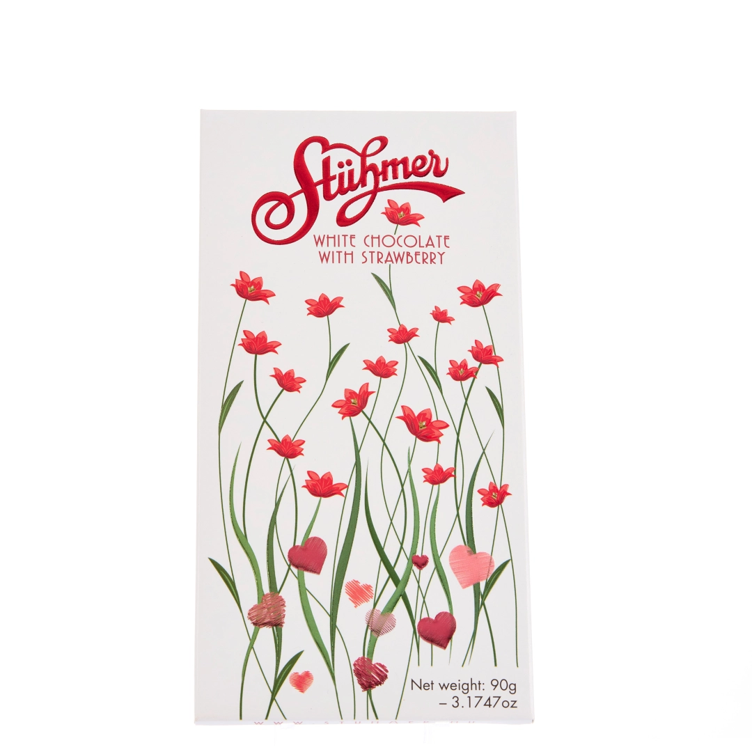 STÜHMER WHITE CHOCOLATE TABLETS WITH STRAWBERRIES Flowers hover