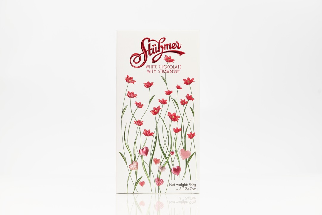 STÜHMER WHITE CHOCOLATE TABLETS WITH STRAWBERRIES Flowers hover
