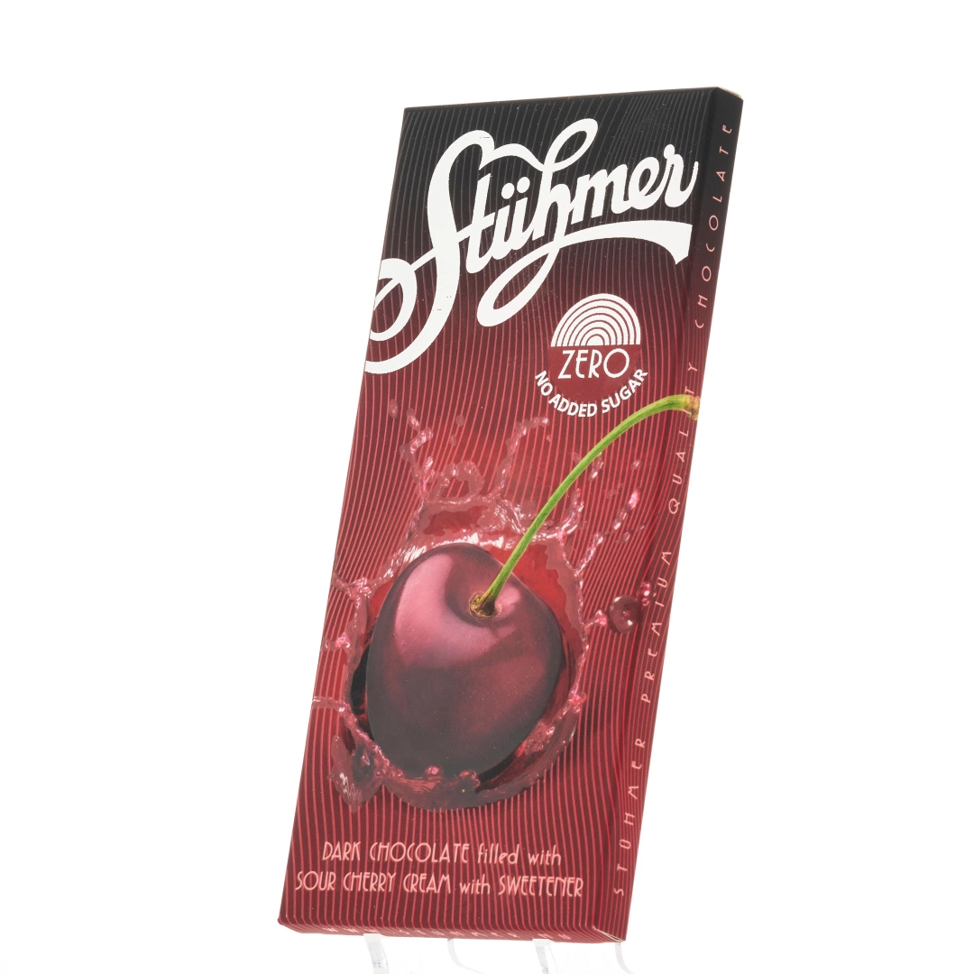 STÜHMER ZERO FILLED CHOCOLATE TABLETS NO ADDED SUGAR Sour cherry
